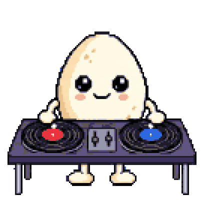 Animated pixel egg DJ scratching records